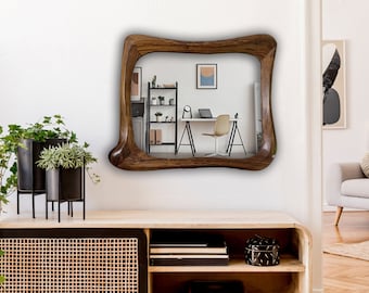 Real Walnut Wall Mirror, Mid Century Mirror Decor