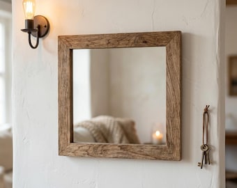 Reclaimed Chestnut Wood Mirror, Rustic Farmhouse Wall Decor, Handmade Entryway Mirror