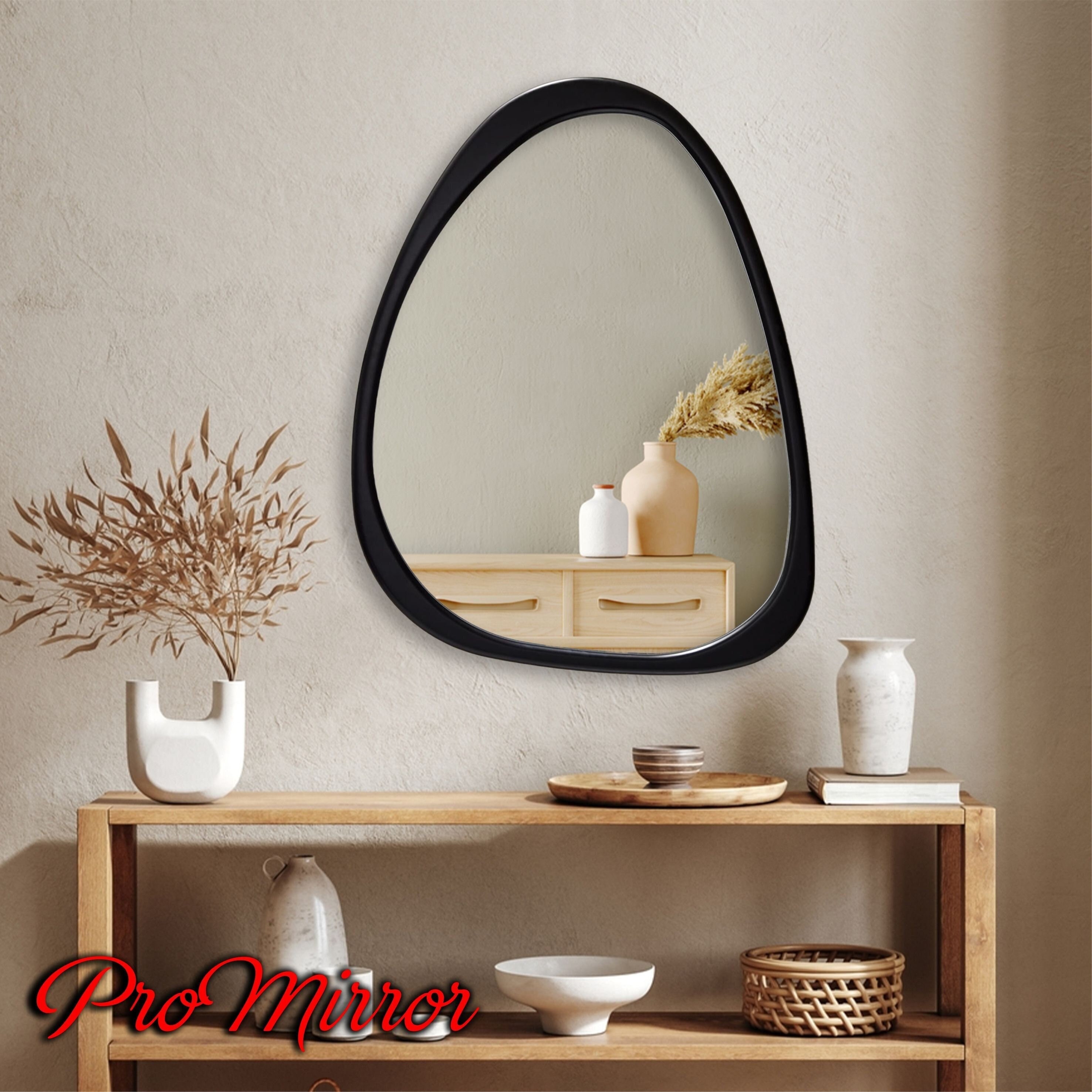 Small Round Mirror Made From Wood 20 / 50cm 