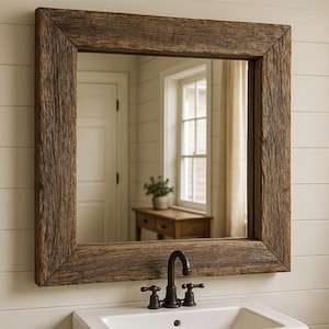 Recycled Wood Mirror, Mirror Reclaimed Barnwood Furniture, Barn Wood Mirror, Reclaimed Oak Wood Wall Mirror Large,