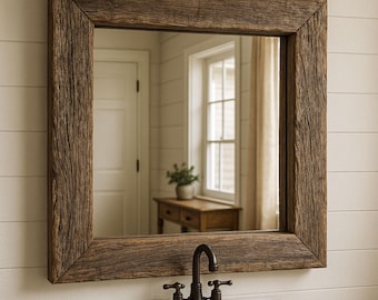 Handmade Reclaimed Chestnut Wood Mirror, Barnwood Frame
