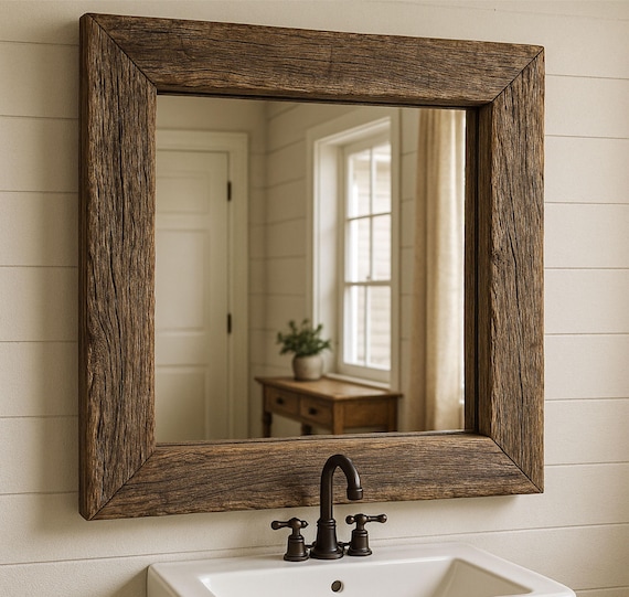 Handmade Reclaimed Chestnut Wood Mirror, Barnwood Frame - Etsy