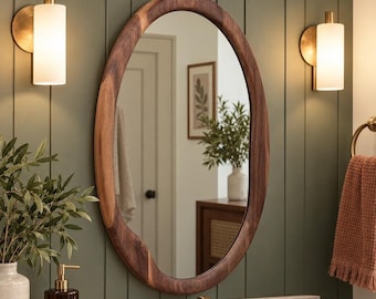 Real American Walnut Oval Walnut Wood Wall Mirror, Mid Century Modern