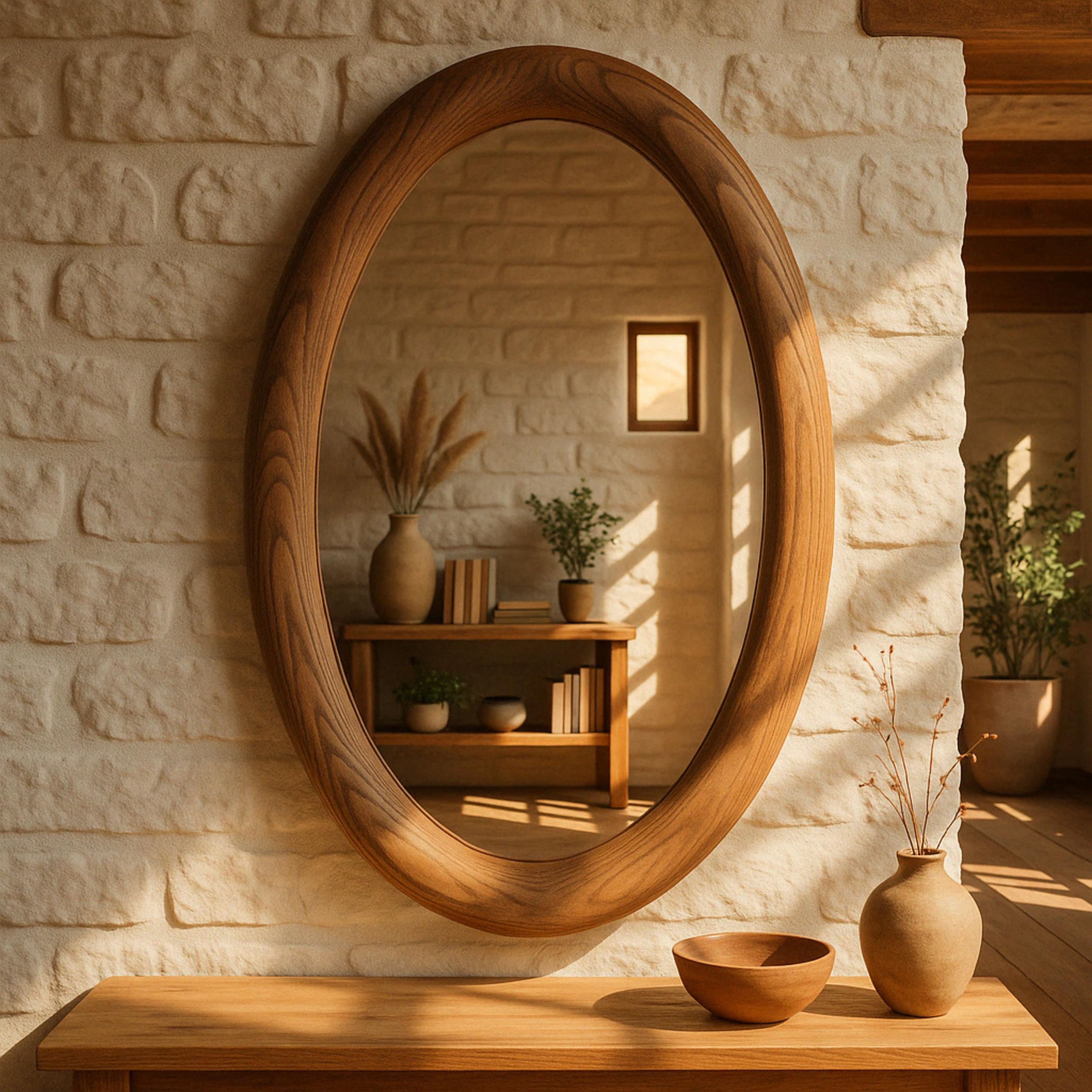 Handmade Oval Chestnut Wood Mirror, Bathroom or Entryway Decor - Etsy