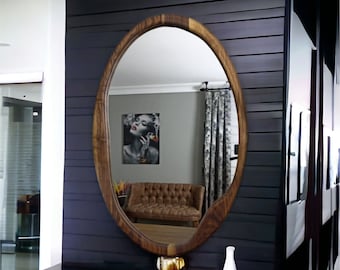 1960年代のチーク材「フローティング」オーバルウォールミラー（ミッド