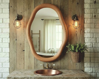 Handmade Asymmetrical Walnut Mirror, Chic Wall Decor