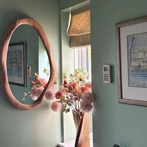 Handmade Walnut Wood Framed Mirror, Asymmetric Organic Mirror. image 4