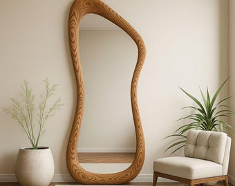 Asymmetric Chestnut Wood Full Length Mirror, Handmade