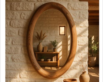 Handmade Oval Chestnut Wood Mirror, Bathroom or Entryway Decor