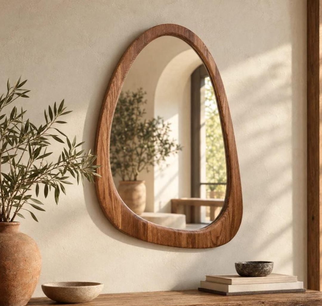 Organic Oak Asymmetrical Wall Mirror, Mid Century Decor - Etsy
