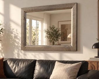 Solid Walnut Wood Mirror, Rectangular Wooden Wall Mirror, Handmade Modern Rustic Mirror, Natural Wood Frame, Bedroom and Living Room Decor