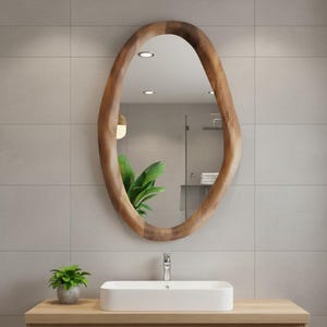Handmade Walnut Wood Framed Mirror, Asymmetric Organic Mirror. image 5