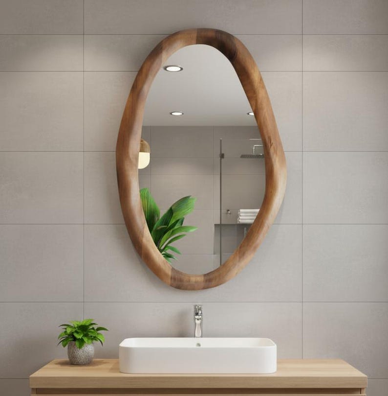 Handmade Walnut Wood Framed Mirror, Asymmetric Organic Mirror. image 5