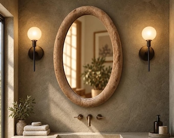 Distressed Oval Wood Mirror, Handmade Chestnut Wood Frame, Rustic Vintage Style Wall Decor
