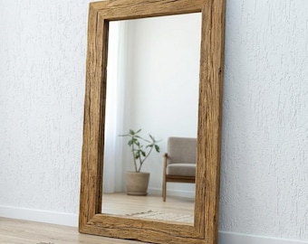 Reclaimed Barnwood Mirror, Rustic Farmhouse Wall Decor, Chestnut Wood Furniture