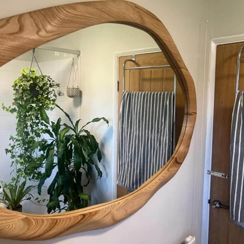 Handmade Walnut Wood Framed Mirror, Asymmetric Organic Mirror. image 7
