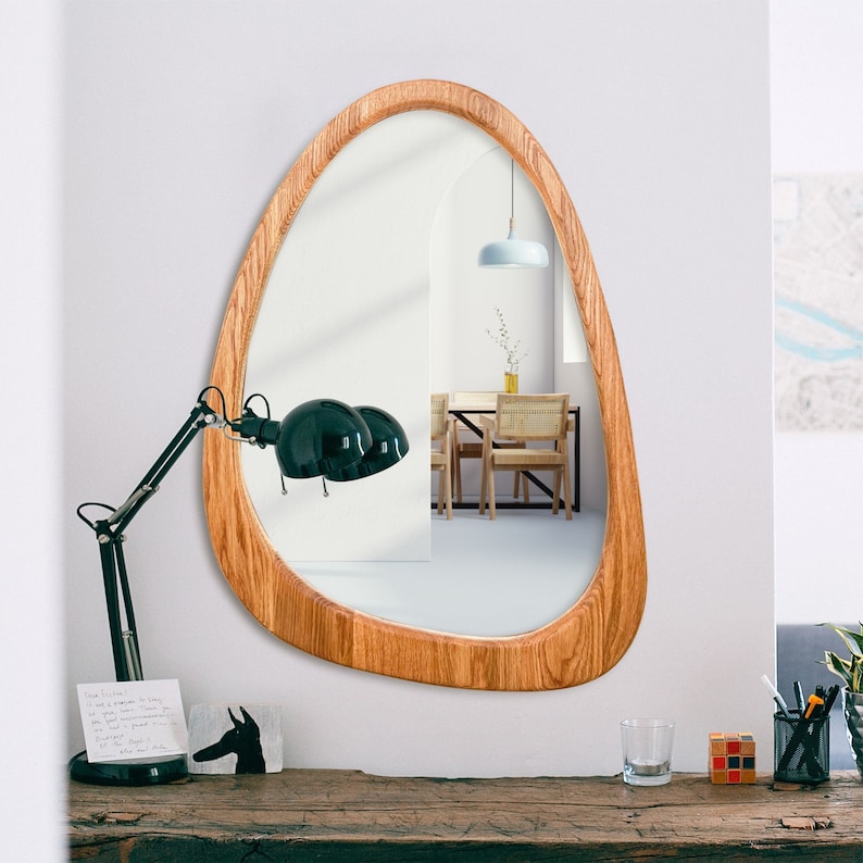 Mid Century Asymmetrical Wall Mirror, Organic Mirror, İrregular Mirror, Real Oak Tree Mirror, image 3