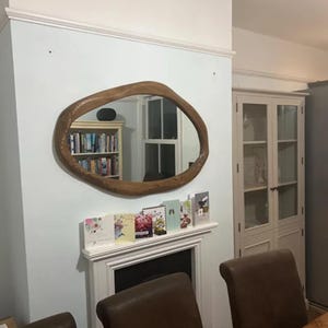Handmade Walnut Wood Framed Mirror, Asymmetric Organic Mirror. image 8