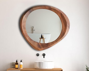 Rustic Wood Asymetric Wall Mirror, Rustic Large Wall Mirror, Circular Walla Mirror.