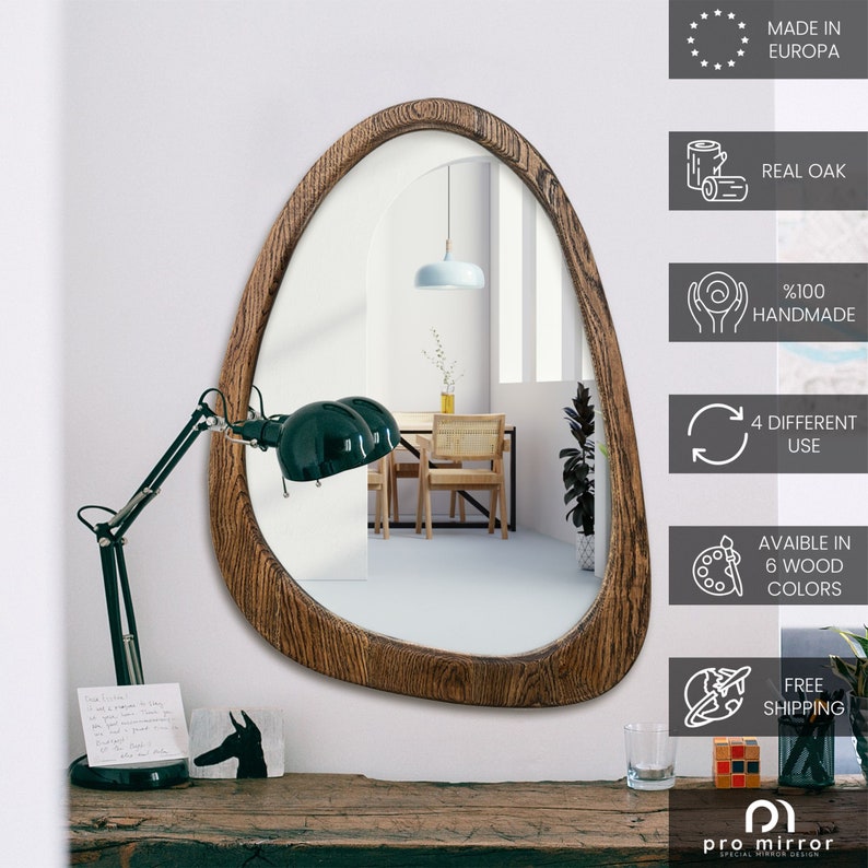 Mid Century Asymmetrical Wall Mirror, Organic Mirror, İrregular Mirror, Real Oak Tree Mirror, image 5