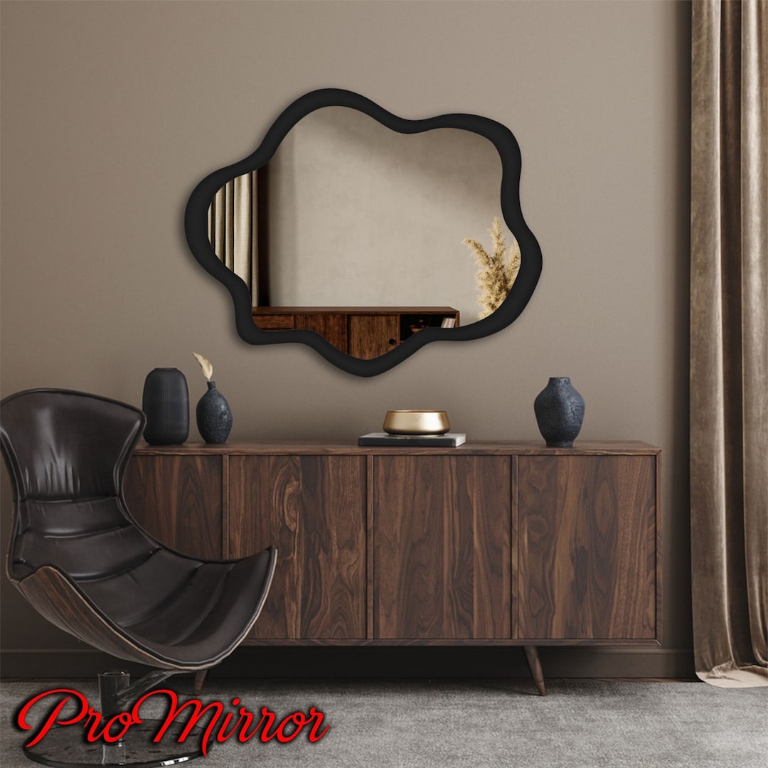 Home Gift Modern Mirror Powder Room Mirror Black Frame Etsy