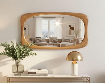 Handmade Asymmetrical Wood Mirror, Bedroom wooden mirror