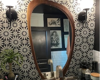 Asymmetrical Wood Wall Mirror, Mid Century Modern Style