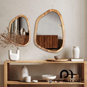 irregular Mirror, Asymmetrical Wall Mirror, Asymetric Oak Mirror, White Oak Mirror, Wood Mirror, Bathroom Mirror Decor