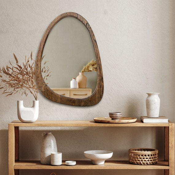 Organic Oak Asymmetrical Wall Mirror, Mid Century Decor - Etsy