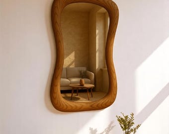 Hand Carved Asymmetrical Chestnut Wood Wall Mirror - Etsy