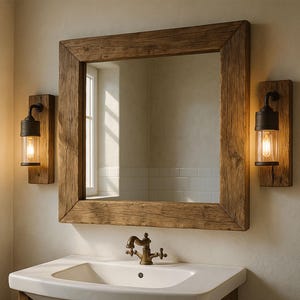 Rustic Reclaimed Wood Mirror, Old Wooden Mirror, Aged Oak Wood Mirror