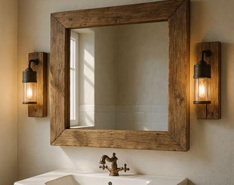 Handmade Rustic Reclaimed Oak Wood Mirror