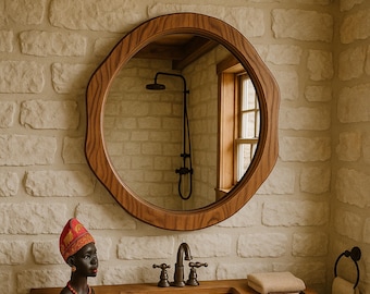 Asymetric Circle Mirror, Bathroom Round Wall Mirror,