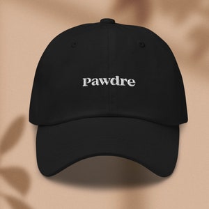 Pawdre embroidered baseball hat Mens dog dad hat Mens dog cap Black