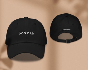 Dog dad simple embroidered baseball hat || Black dog dad hat || Khaki pet lovers hat || Gift for dog lovers || Mens embroidered hat