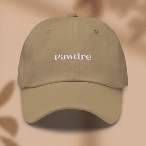 Pawdre embroidered baseball hat Mens dog dad hat Mens dog cap Khaki