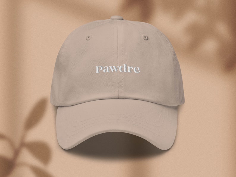 Pawdre embroidered baseball hat Mens dog dad hat Mens dog cap Stone
