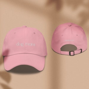 Dog mom embroidered baseball hat Black dog mom hat Embroidered dad hat Unstructured baseball cap Pink