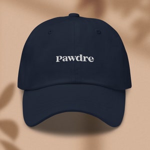 Pawdre embroidered baseball hat Mens dog dad hat Mens dog cap Navy