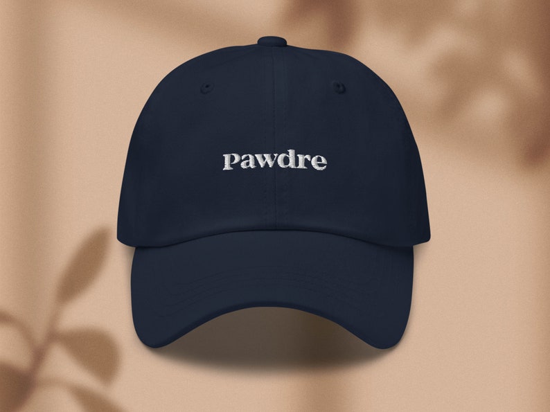 Pawdre embroidered baseball hat Mens dog dad hat Mens dog cap Navy