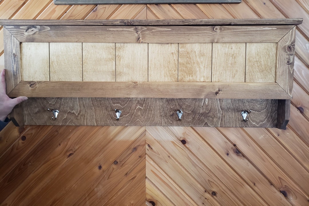 Concealment Storage and Coat Rack With Shelf, Pine Coat Rack With