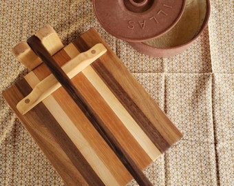 Tortilla press, hand made with beautiful hardwoods cherry, maple, walnut and elm.