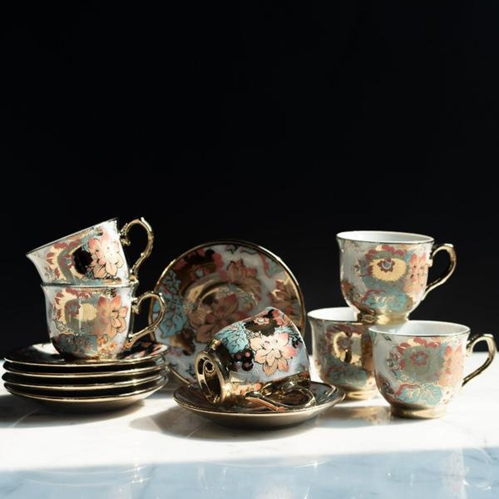 Vintage 1980s Daffodils Gold Rimmed Tea cup and SAUCER SET Etsy