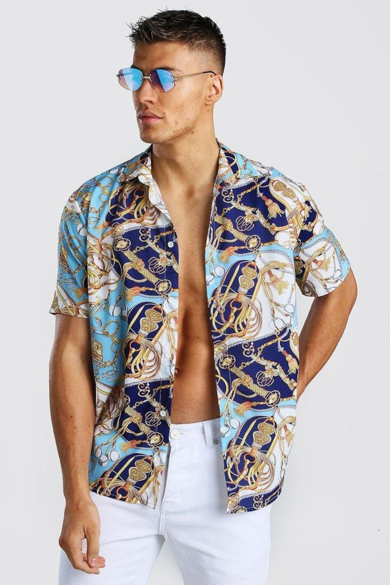 mens versace style silk shirt