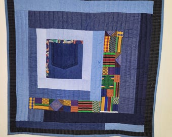 Gee's Bend Cotton Quilt, Hand Sewn Abstract Artistic Quilt, Collectible Quilt, Wall Hanger