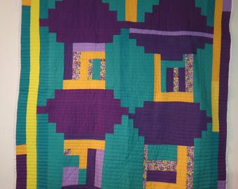 Gee's Bend Cotton Quilt, Hand Sewn Abstract Artistic Quilt, Collectible Quilt