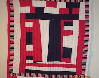 Gee's Bend Cotton Quilt, Hand Sewn Abstract Artistic Quilt. Wall Hanger, Collectible Quilt