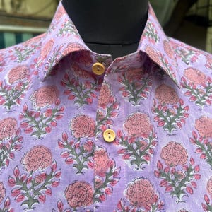 Floral Block Print Men's Cotton Shirt: Bohemian Summer Style