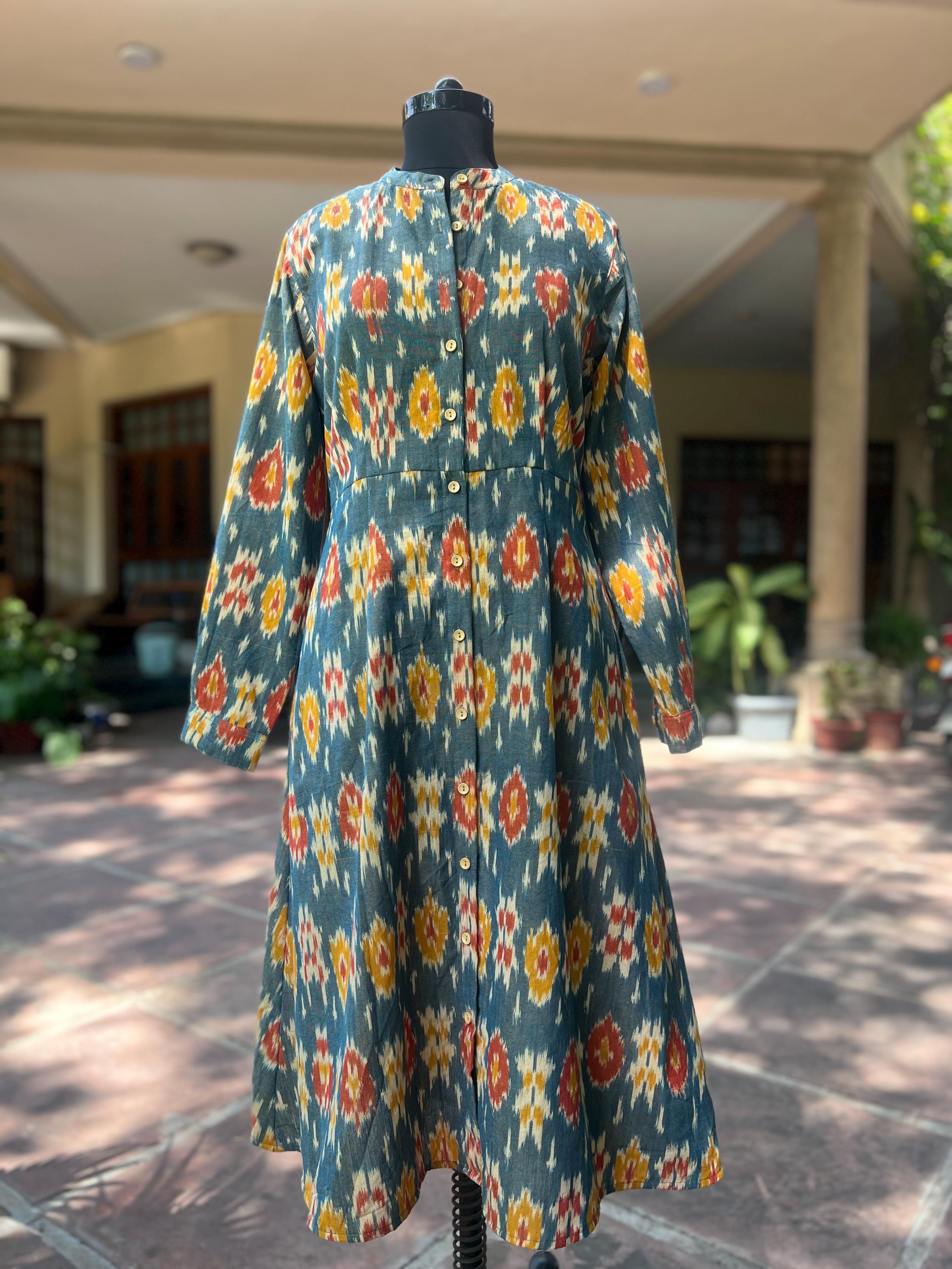 white christmas dresses Ikat Brown Cotton Midi Dress