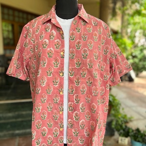 Floral Block Print Cotton Shirt: Bohemian Summer Menswear